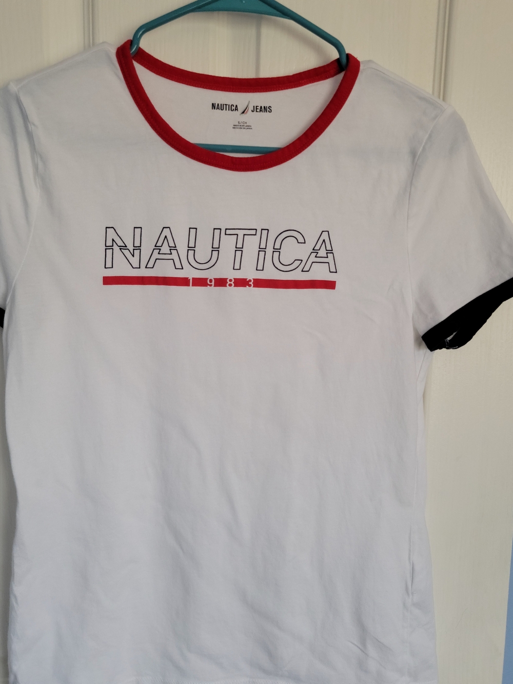 Nautica White Tee with Red Trim and Logo